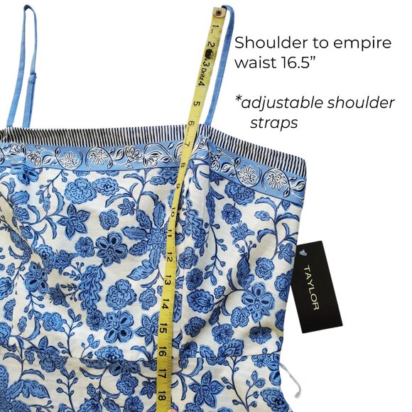 NWT Taylor Toile Square Neck Sleeveless Empire Waist Maxi Dress Blue & White 14 - Picture 13 of 15